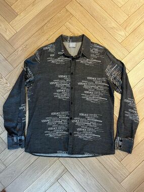 Versace Jeans Couture Gray Shirt with White logo pattern